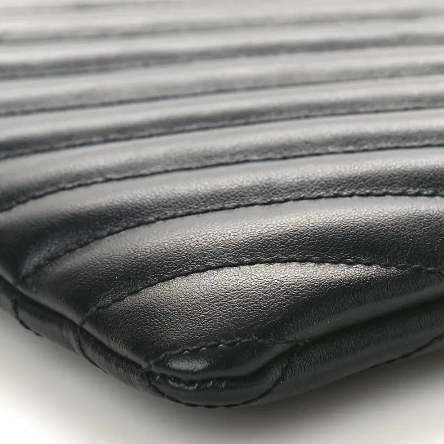 Saint Laurent Medium A5 Wristlet Black Chevron Monogram Calfskin Matelasse Leather Gold Hardware