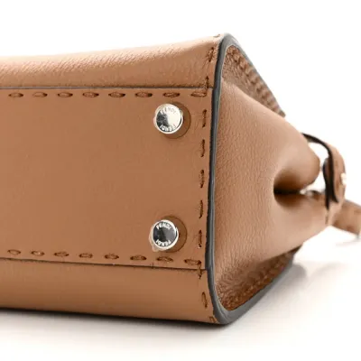 Fendi Mini Peekaboo Iconic Satchel Mou/Milk Bi-Color Cuoio Romano Selleria Leather Silver Hardware