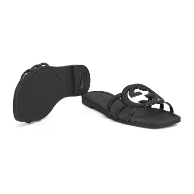 Gucci square head black flat bottom slippers