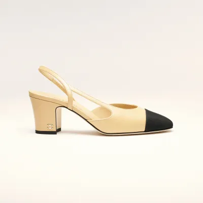 Chanel Rear lace up high heels, sheepskin and satin beige and black High Heels Sandal