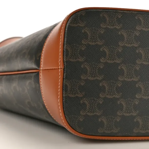 Celine Small Bucket Bag Tan Triomphe Canvas & Calfskin Leather Gold Hardware - Image 3