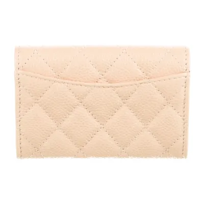 Chanel Small Interlocking CC Logo Wallet Neutrals Quilted Caviar Leather Silver Hardware