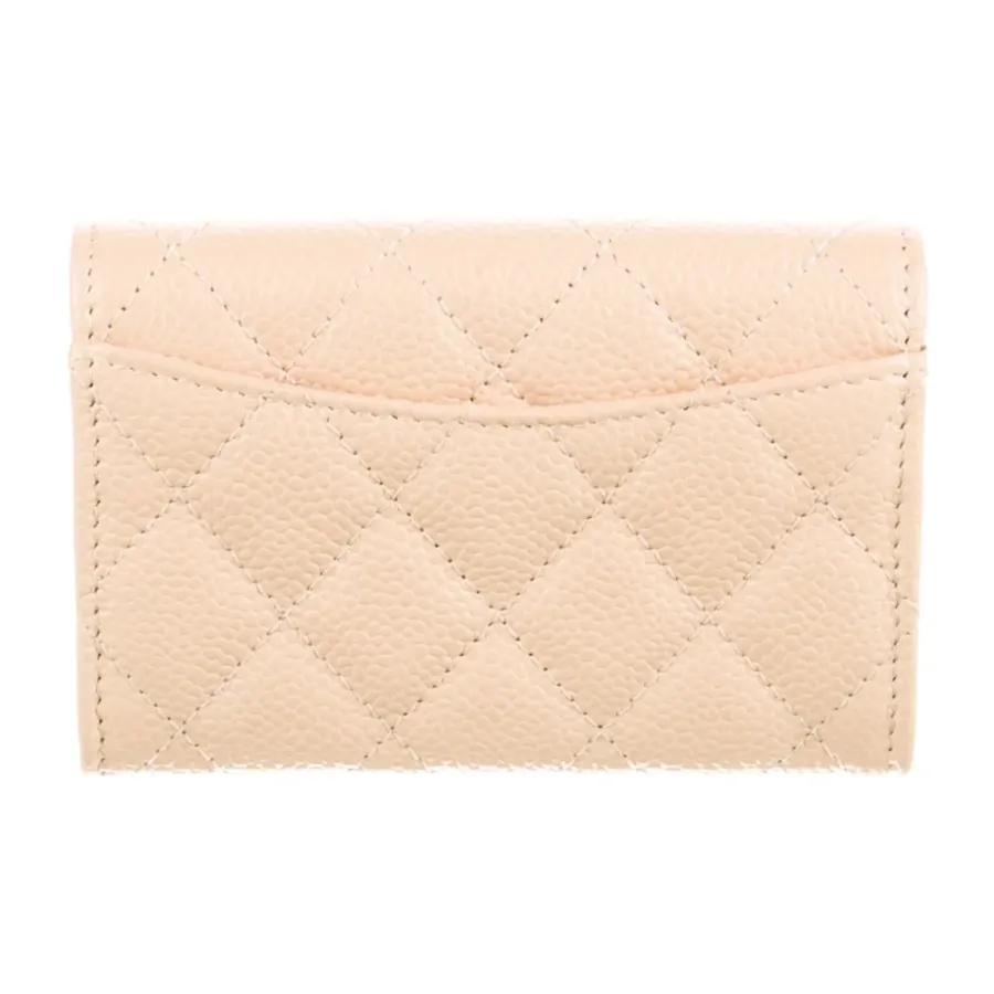 Chanel Small Interlocking CC Logo Wallet Neutrals Quilted Caviar Leather Silver Hardware