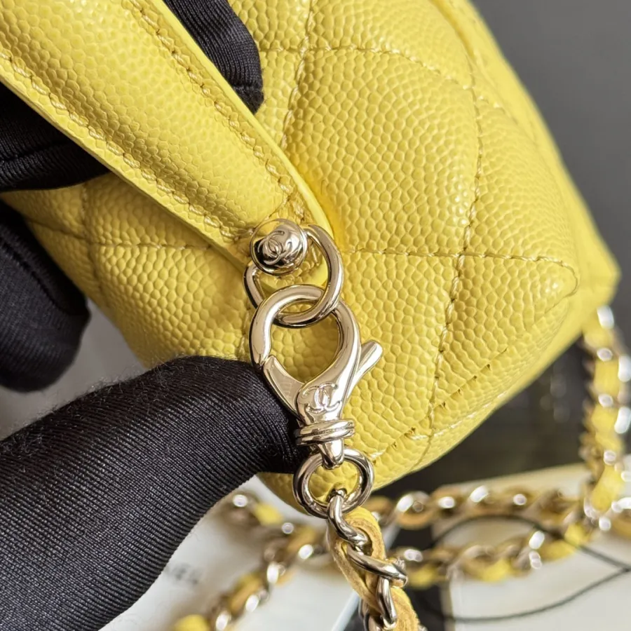 Chanel Yellow / Pink / white / Grey / Black / Apricot color Lychee print calfskin handle makeup bag handbag