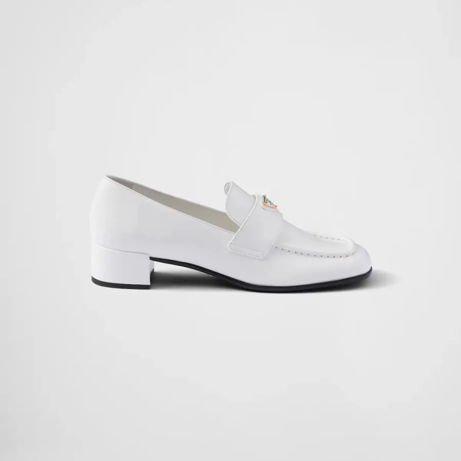PRADA White shiny leather loafers
