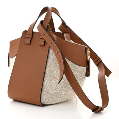 Loewe Anagram Hammock Shoulder Bag Small Ecru/Tan Calfskin Leather & Canvas Gold Hardware