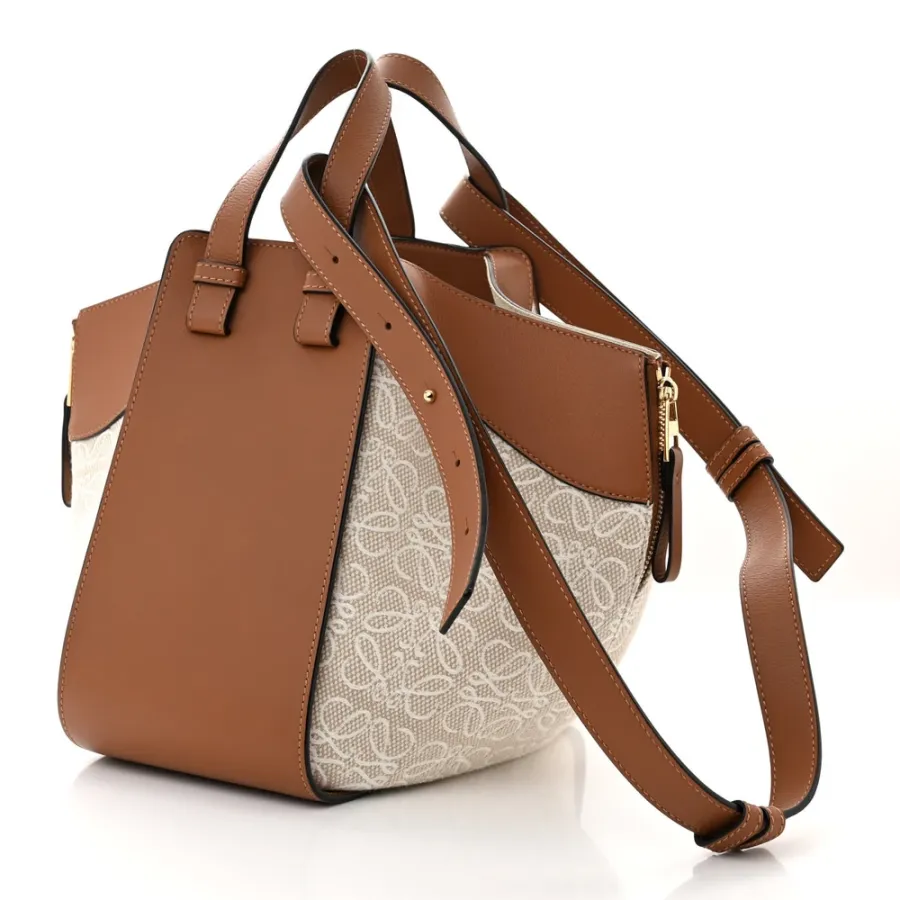 Loewe Anagram Hammock Shoulder Bag Small Ecru/Tan Calfskin Leather & Canvas Gold Hardware