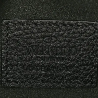 Valentino Garavani Medium Rockstud Envelope Flat Wristlet Pouch Black Pebbled Calfskin Leather Light Gold Hardware