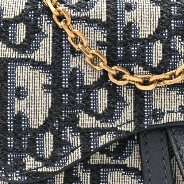 Dior Nano Saddle Chain Pouch Blue Oblique Canvas Gold Hardware - Image 6