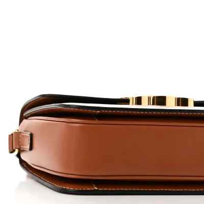 Celine Small Teen Triomphe Bag Tan Calfskin Leather & Triomphe Canvas Gold Hardware