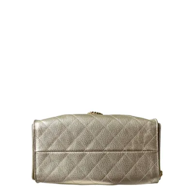 Chanel Gold Quilted Grained Leather Shoulder Bags