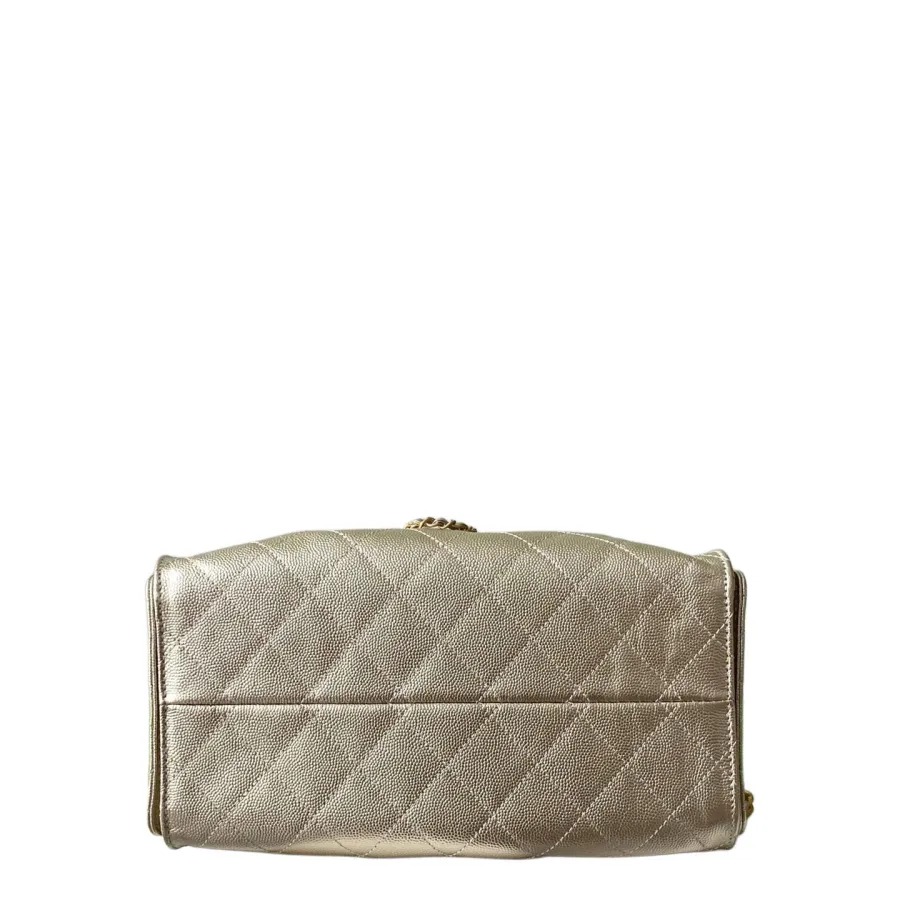 Chanel Gold Quilted Grained Leather Shoulder Bags