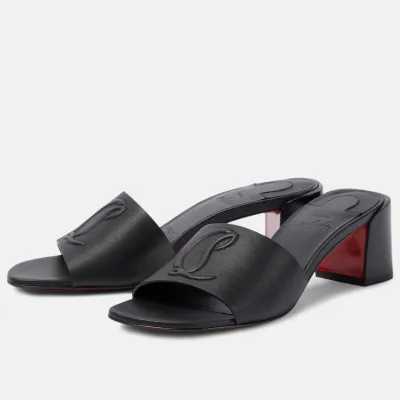 Christian Louboutin Black embossed leather Muller shoes high-heeled slippers