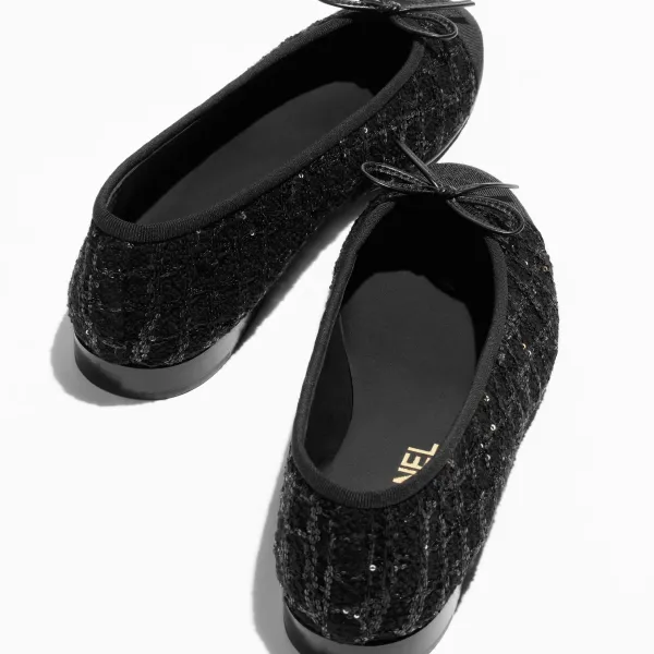 Chanel Flat shoes with diagonal soft wool and satin black Ballet Shoes - Image 3