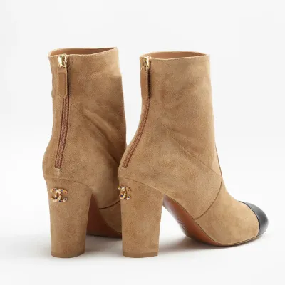 Chanel ankle boots Light brown and black suede, calfskin, sheepskin