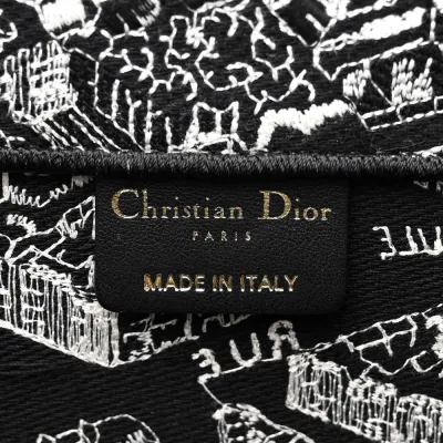 Dior Medium Plan De Paris Book Tote Black/White Embroidered Canvas