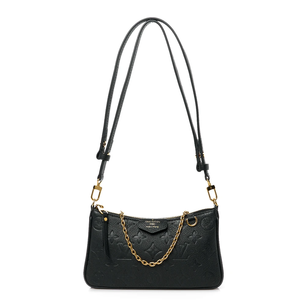 Louis Vuitton Bolsa Easy Pouch na Alça PM Couro Empreinte Preto Ferragens Douradas