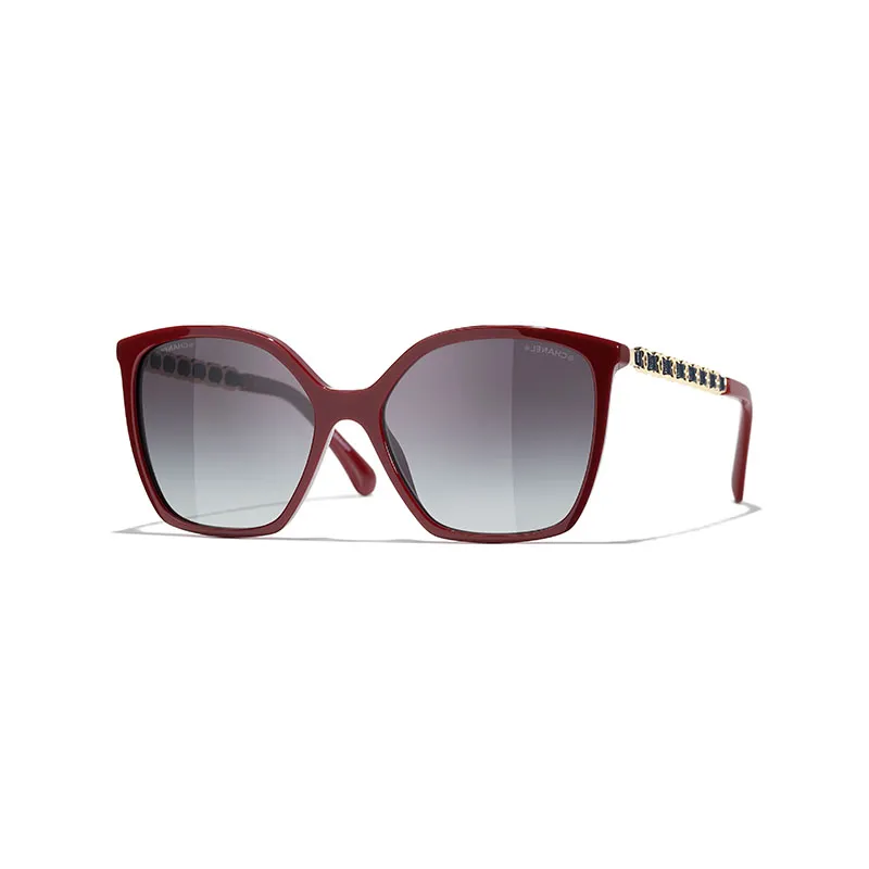 CHANEL square frame glasses red color size 57-17-140