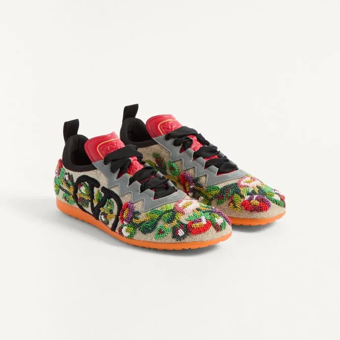 VALENTINO CHROMATHON Women's floral embroidered canvas sneakers