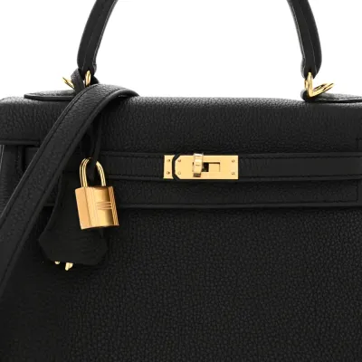 Hermès Kelly Retourne 25 Black Togo Leather Gold Hardware