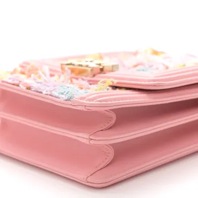 Chanel North-South Boy Flap Medium Pink Tweed & Quilted Calfskin Leather Light Gold Hardware