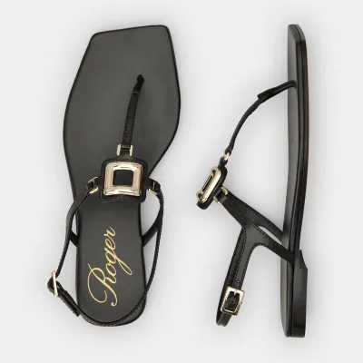 Roger Vivier Viv' By The Sea Sandals In Black Leather With Metal Buckle