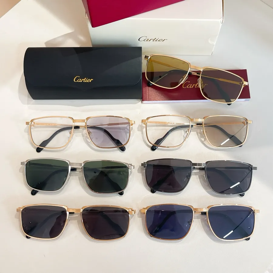 Cartier square frame glasses tawny/black/green/blue/grey/brown gold/indigo gold color Size 58口18-137