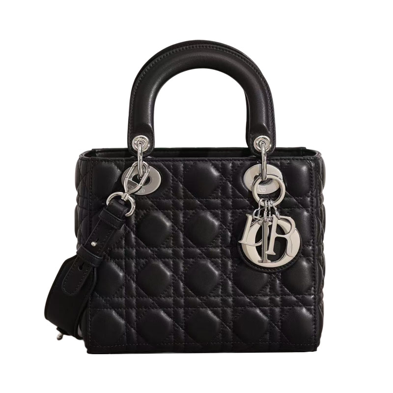 Dior Lady Dior Couro de Cordeiro Preto 20cm