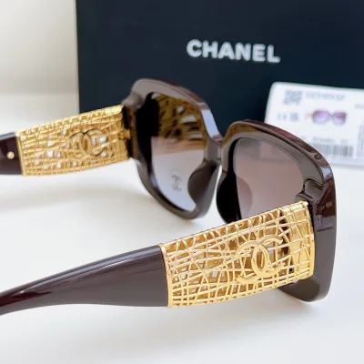 CHANEL square frame glasses brown gold color size 54-20-140