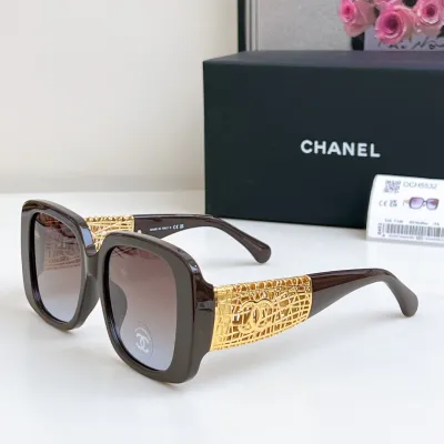 CHANEL square frame glasses brown gold color size 54-20-140