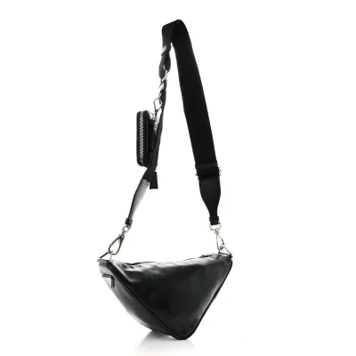 Prada Medium Triangle Shoulder Bag Black Calfskin Leather Silver Hardware