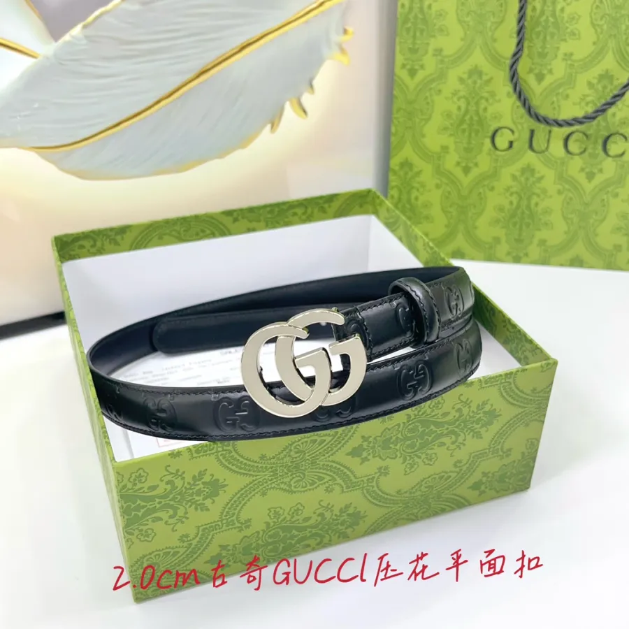 Gucci Women's Double G Buckle Belt In Green/Blue/Red/Black GG Calfskin With Gold/Silver Hardware 20mm