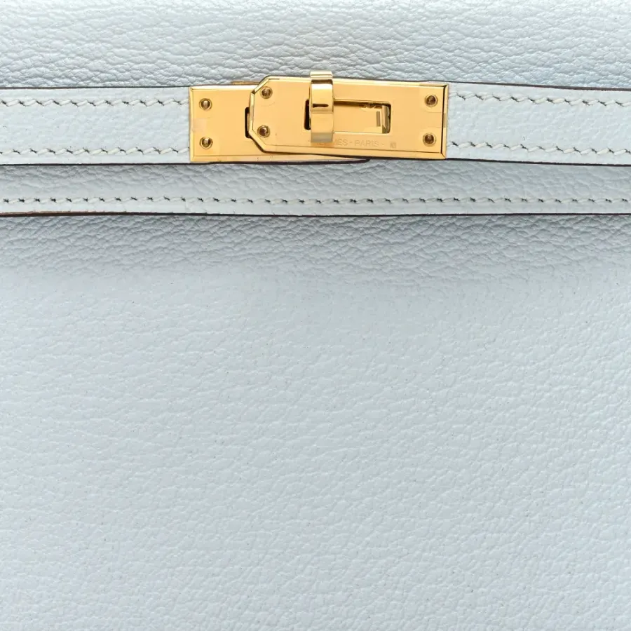 Hermès Mini Kelly Sellier 20 Bleu Brume Chèvre Mysore Leather Permabrass Hardware
