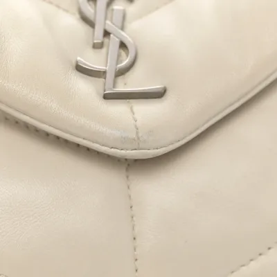 Saint Laurent Mini Loulou Chain Satchel Crema Soft Quilted Puffer Monogram Lambskin Leather Silver Hardware