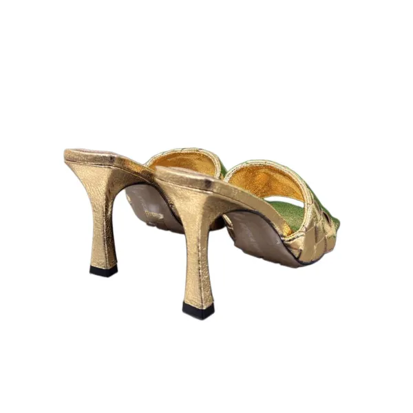 Bottega Veneta Parco Mule In Gold Intrecciato Leather Mule (Heel Height 9cm) - Image 3