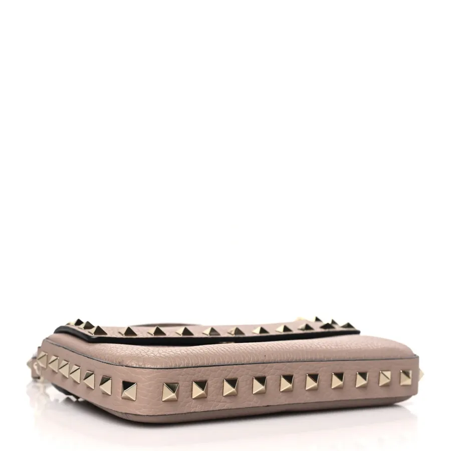 Valentino Garavani Small Rockstud Crossbody Pouch Poudre Grainy Calfskin Leather Gold Hardware