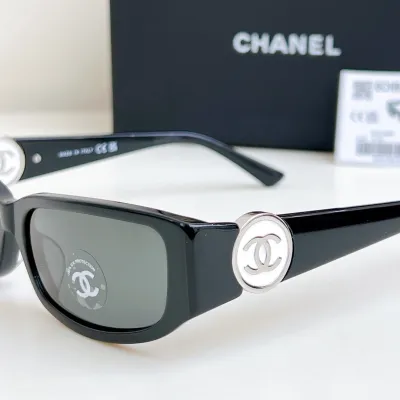 CHANEL square frame glasses black silver color size 56-18-137