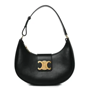 Celine Medium Strap Ava Triomphe Shoulder Bag Black Smooth Calfskin Leather Gold Hardware