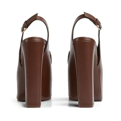 Gucci brown thick soled rear lace up high heels