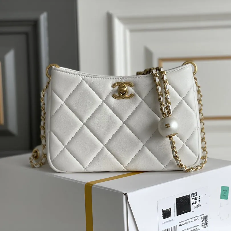 Chanel Quilted Lambskin Leather White /Black Crossbody Bags