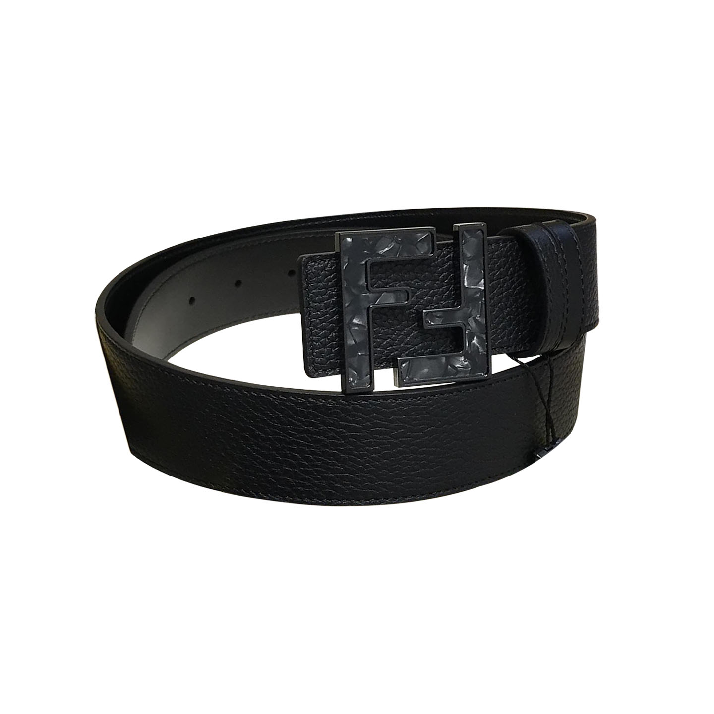 Cinto Fendi Masculino com Fivela Quadrada em Couro Bezerro Preto com Ferragens Pretas 38mm