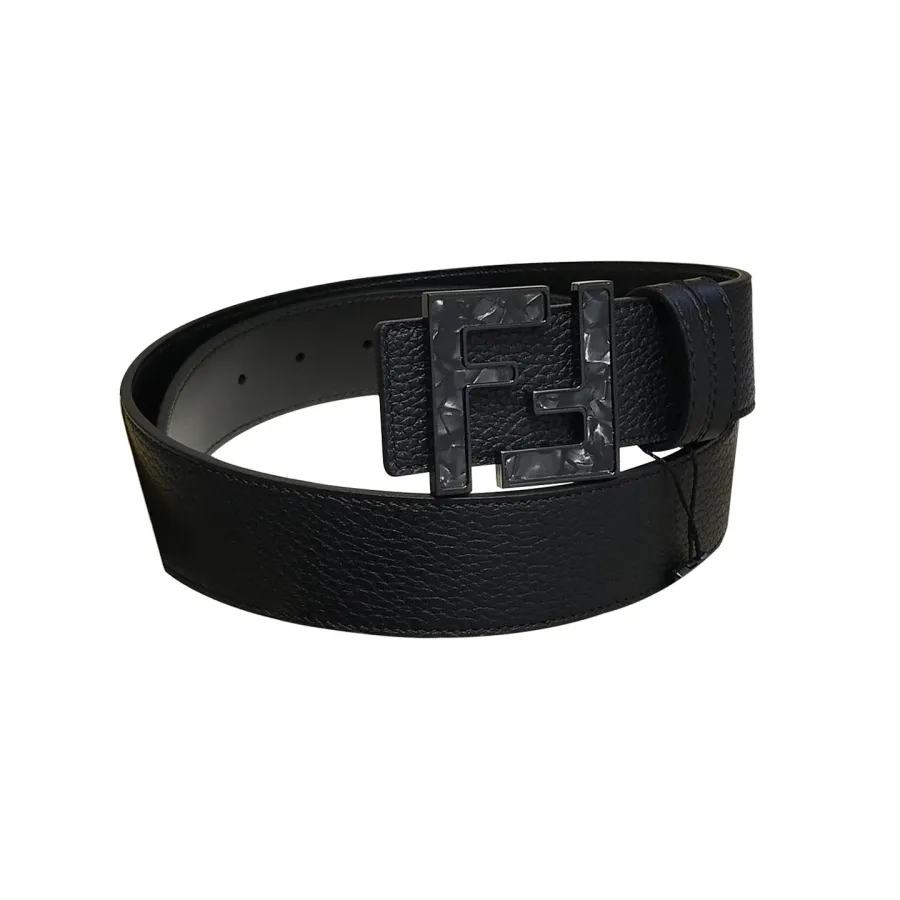 Fendi Men's Square Buckle Belt In Black Calfskin With Black Hardware 38mm