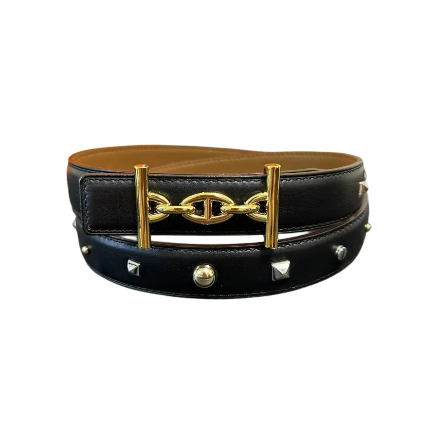 Hermès Women' s Belt In Black/Brown/White/Orange Calfskin With Gold Hardware 25mm