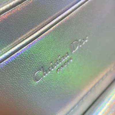 Dior My Dior Top Handle Bag With Chain And Pearl In Silver Cannage Lambskin With Silver Hardware