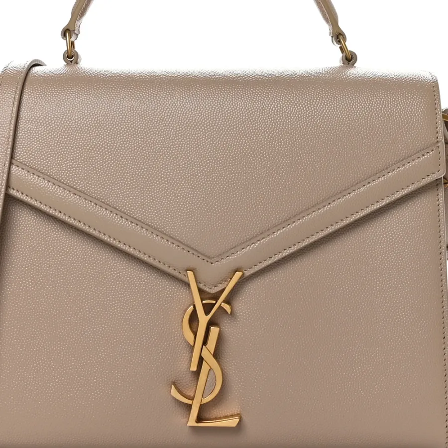 Saint Laurent Medium Cassandra Top Handle Dark Beige Classic Monogram Grain De Poudre Leather Aged Gold Hardware