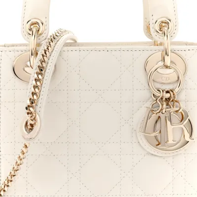 Dior Mini Lady Dior White Cannage Lambskin Leather Gold Hardware