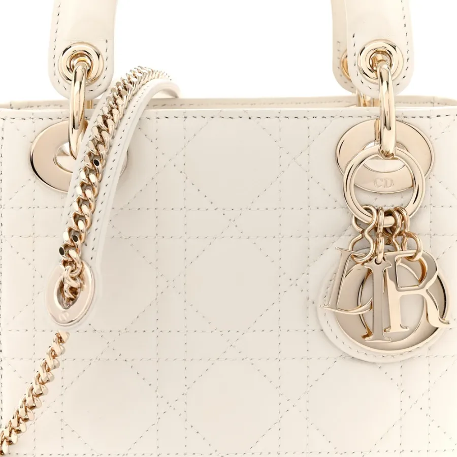 Dior Mini Lady Dior White Cannage Lambskin Leather Gold Hardware