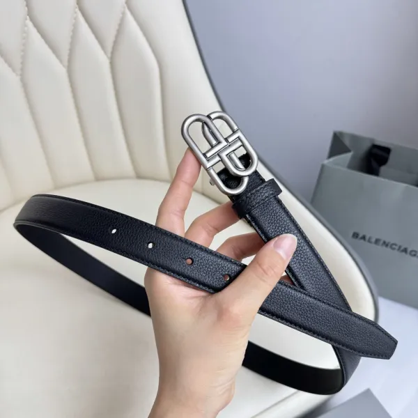 Balenciaga Women's BB Thin Belt In Black Grained Calfskin With Aged-Gold/Silver/Matte Black Hardware 25mm - Image 3