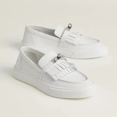 HERMES Game White Loafers
