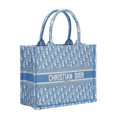 Dior Medium Dior Book Tote In Blue Dior Oblique Embroidered Canvas